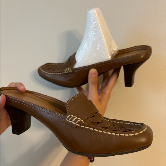 Chocolate Brown Leather Upper‎ Brown Square Toe Heeled Slip On Mules - Size 7 - Picture 11 of 12